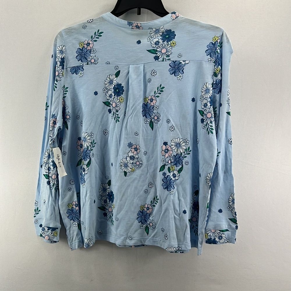 Style & Co Floral Henley Long Sleeve Knit Top- Retro Blue- Plus Size 0X- NWT - Picture 4 of 6